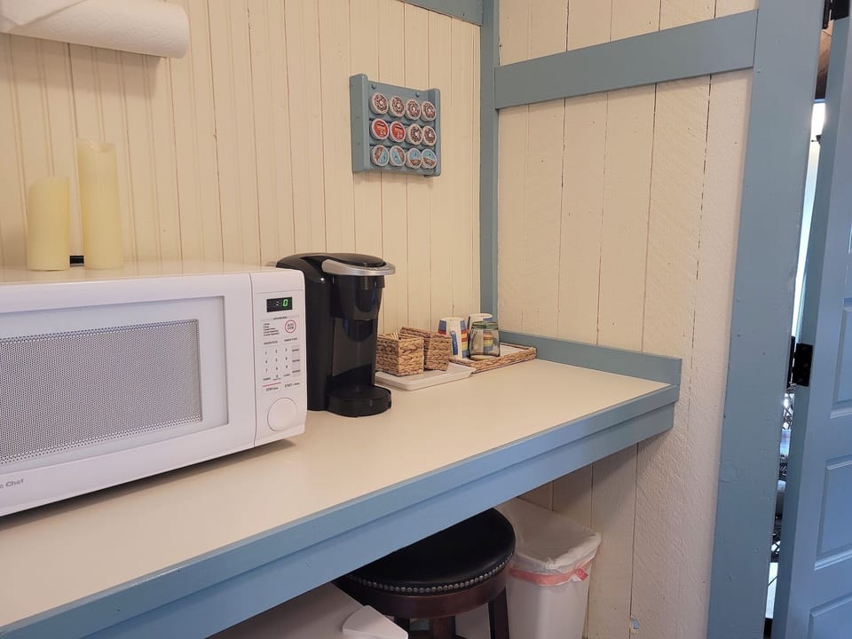 Microwave, Keurig coffeemaker, mini fridge are available 