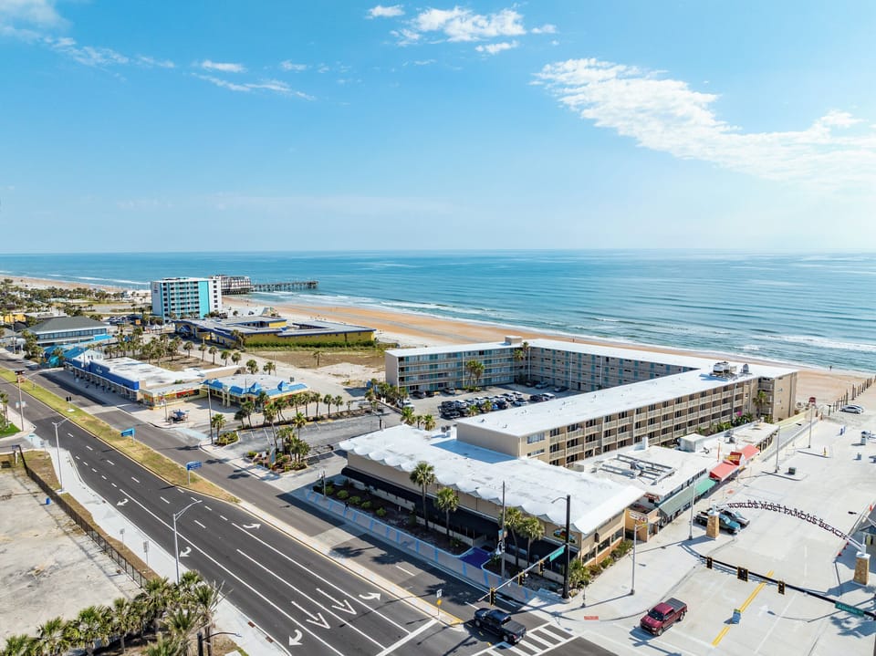 Perfect beachfront location close to shops and fun.