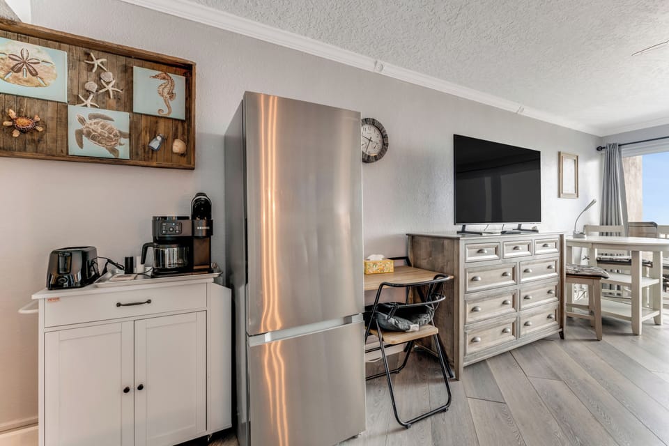 Coffee bar ready for your morning oceanfront brew.