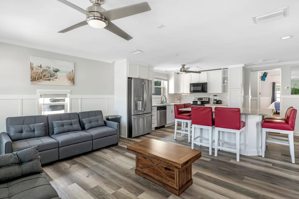 Ocean Away | Living Room & Kitchen | Two Sofa Beds | 65" HD Roku Smart TV.