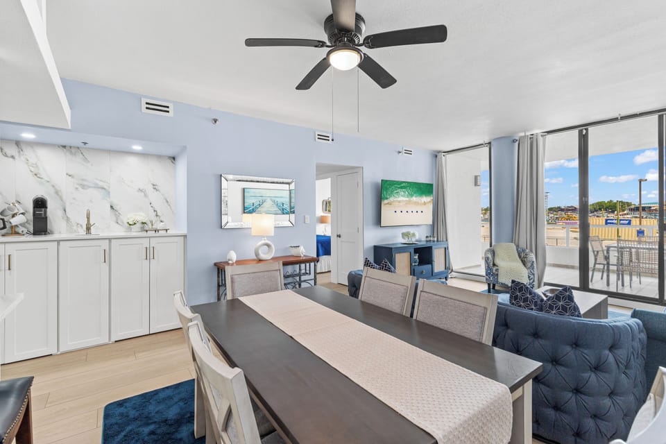 Enjoy dinner and create memories with your whole family at the dining table which seats six.