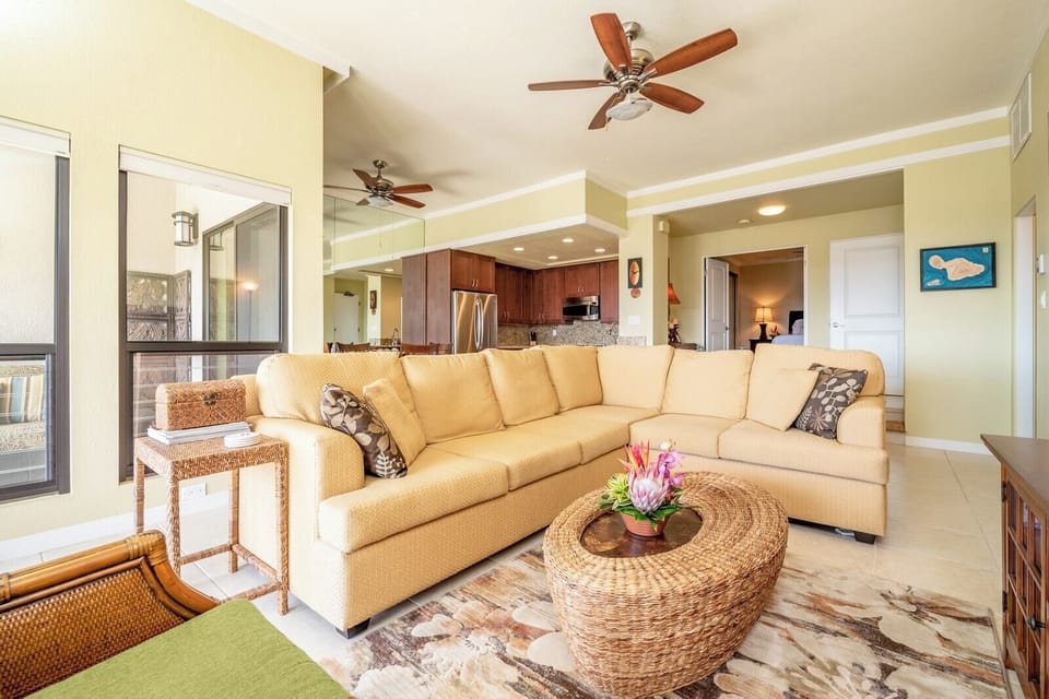 Lounge in island style with a soft sectional, ceiling fans, and a view you’ll remember KGV-21P2