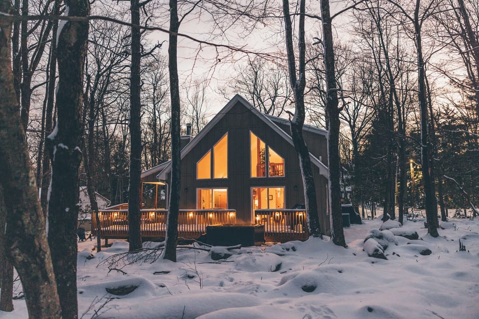 Charming winter escape nestled in the Poconos.