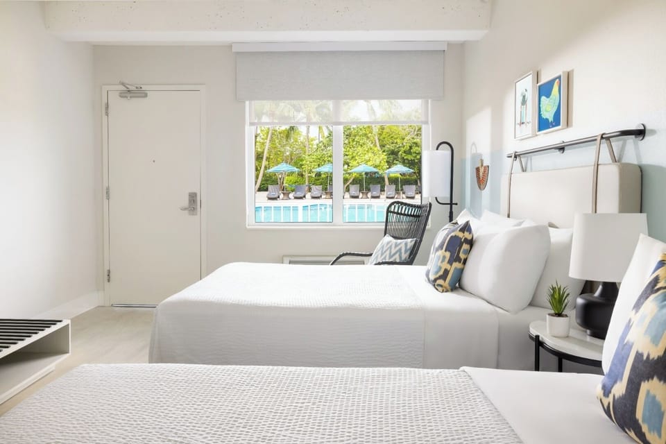Wake up to sunshine and pool views from your room.
