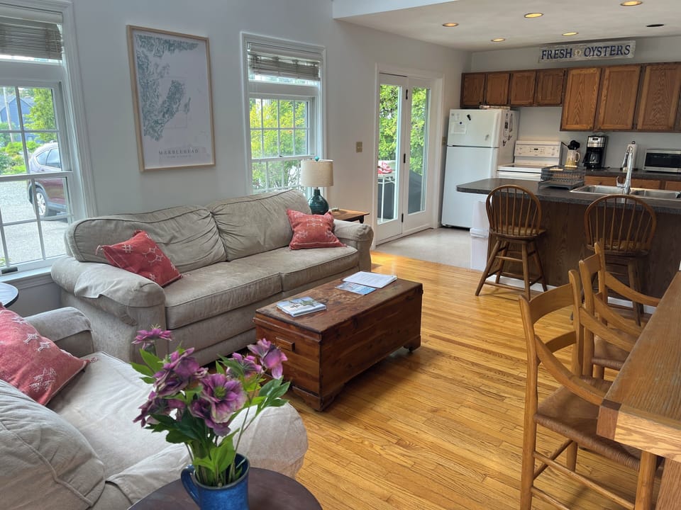 Chill in the kitchen/living/dining room all on first floor.