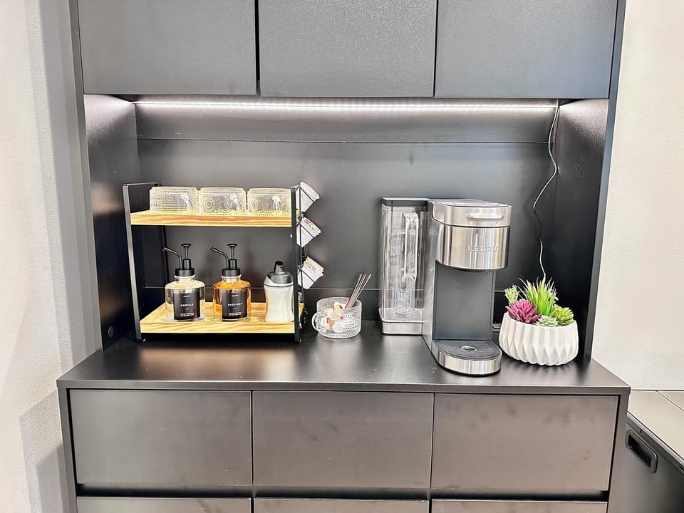 We provide everything you need for your morning fix, including coffee and tea.