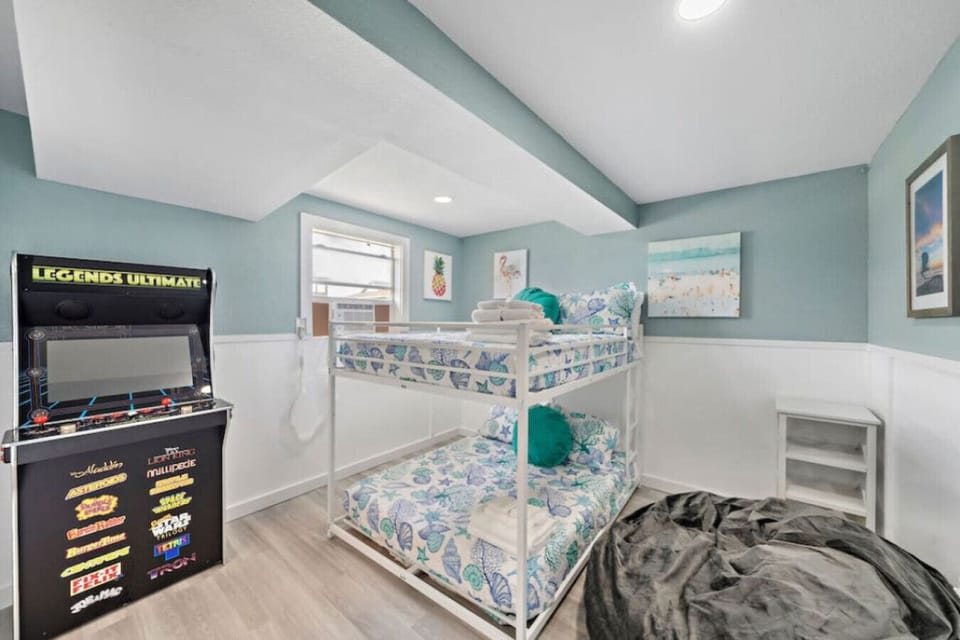 This bedroom has a double bunk bed