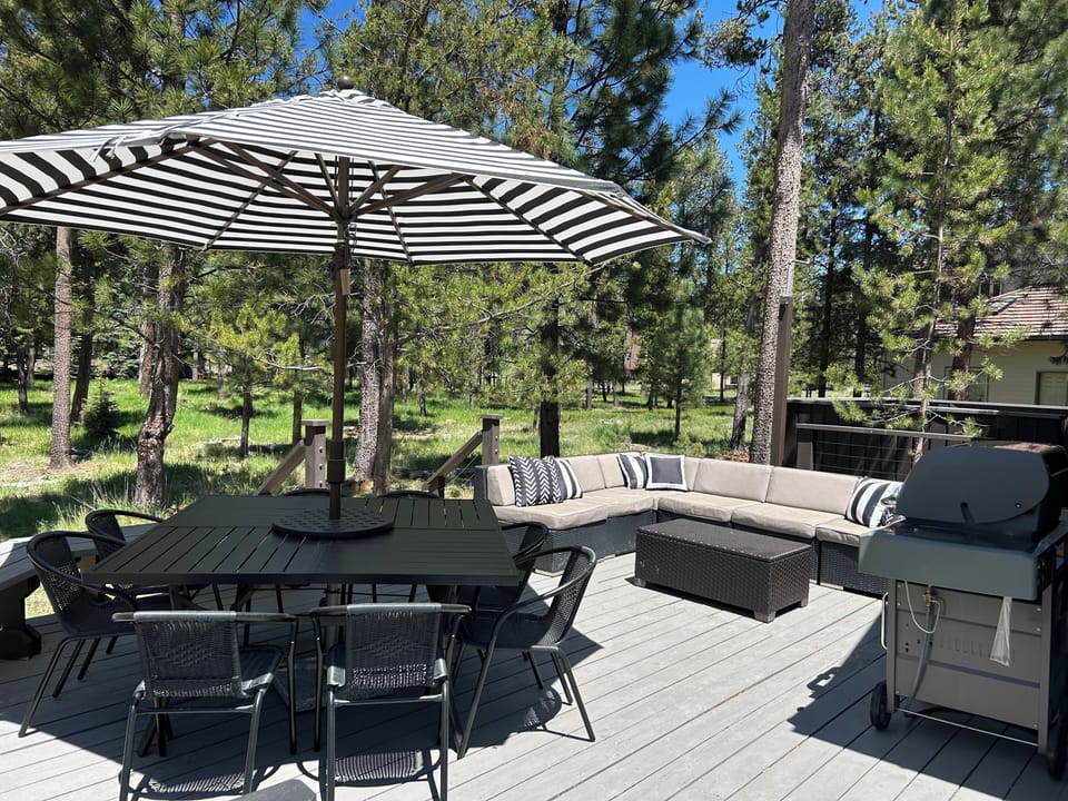 Resort style back deck with luxury seating, amenities and BBQ. 
