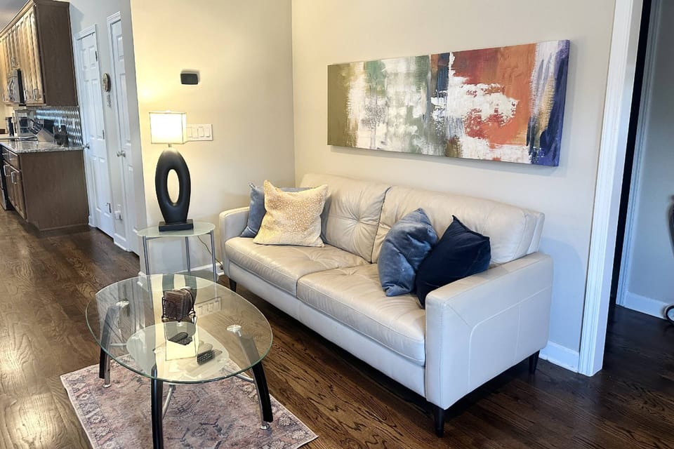 Relax after a great day in the city in this comfy leather sofa.