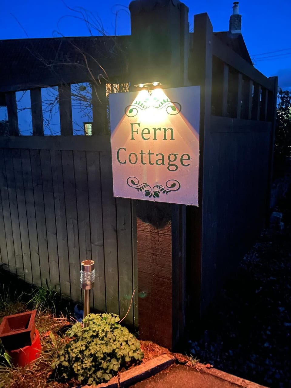 Entrance sign if you are arriving after dark