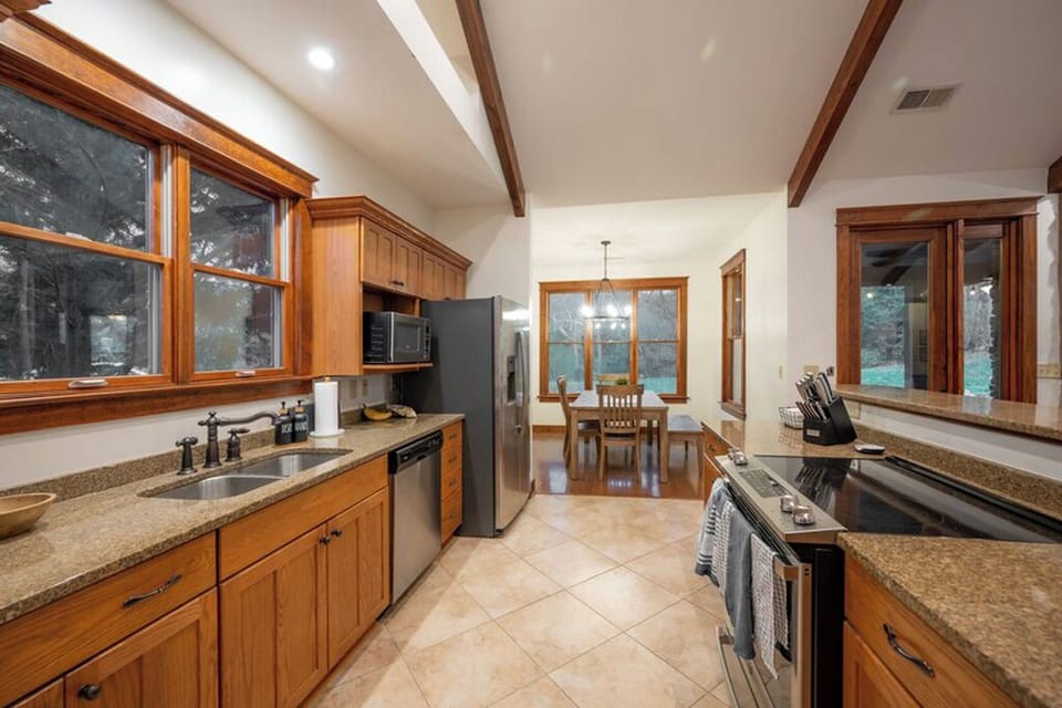 Kitchen and dining room with unobstructed views