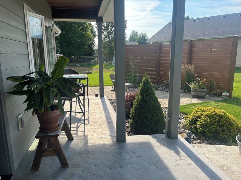 front porch and pond