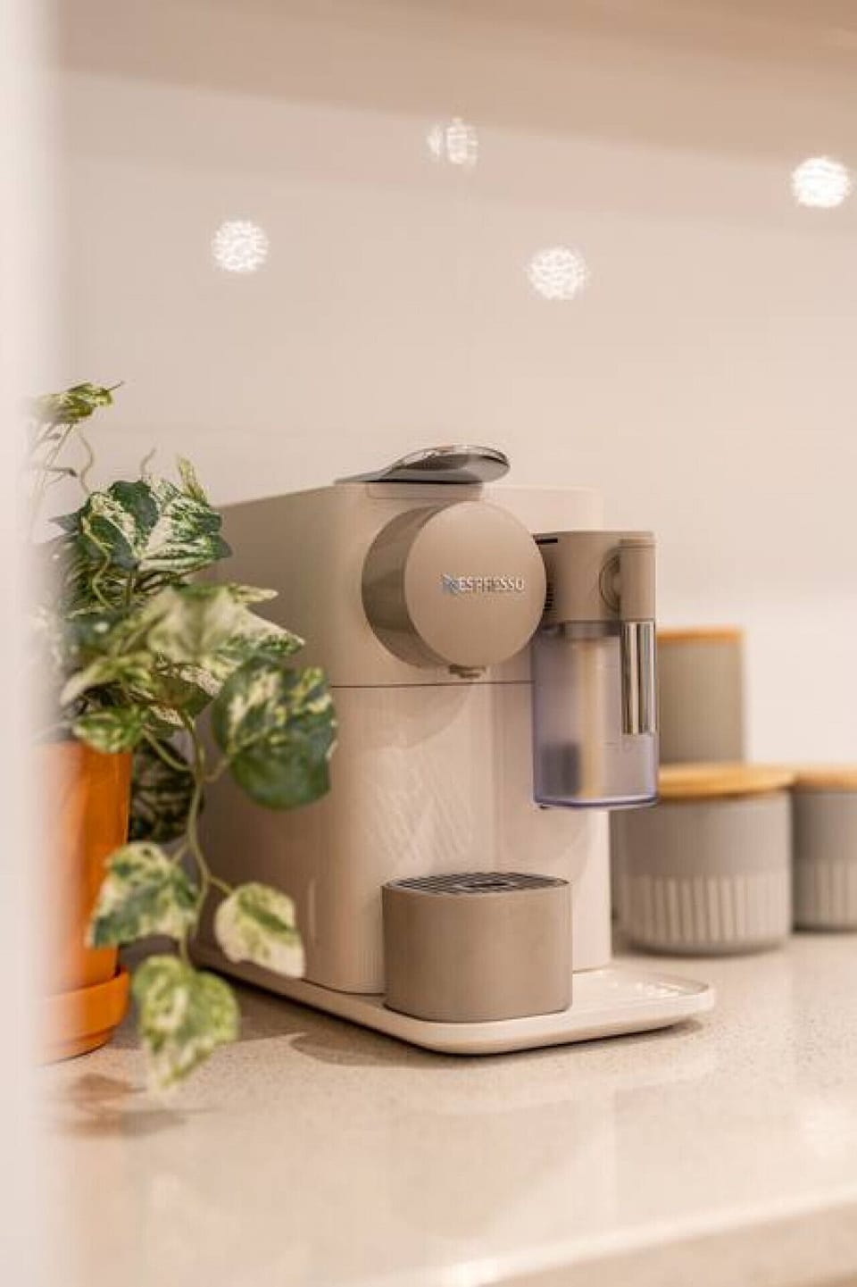 Start your morning ritual with a fresh brew from the in-home coffee machine.