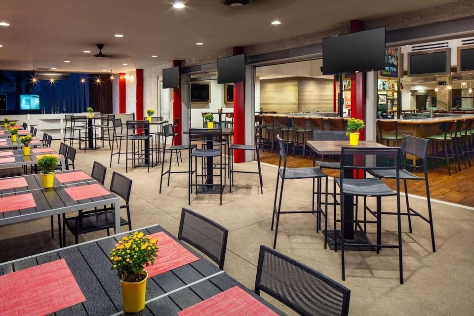 Gather for casual bites and drinks on the open-air terrace.