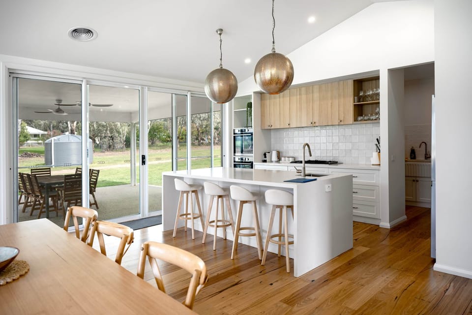 Spacious kitchen, butler's pantry, dishwasher, large fridge/freezer, gas stovetop, two ovens, large 