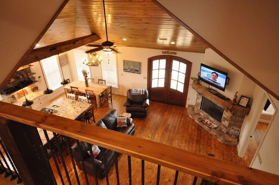 View from top loft overlooking the living room.