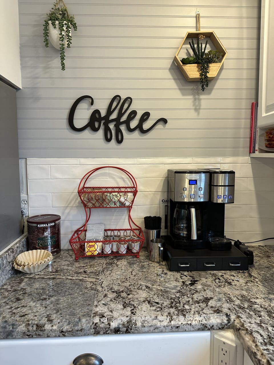Coffee station with coffee, tea, hot cocoa