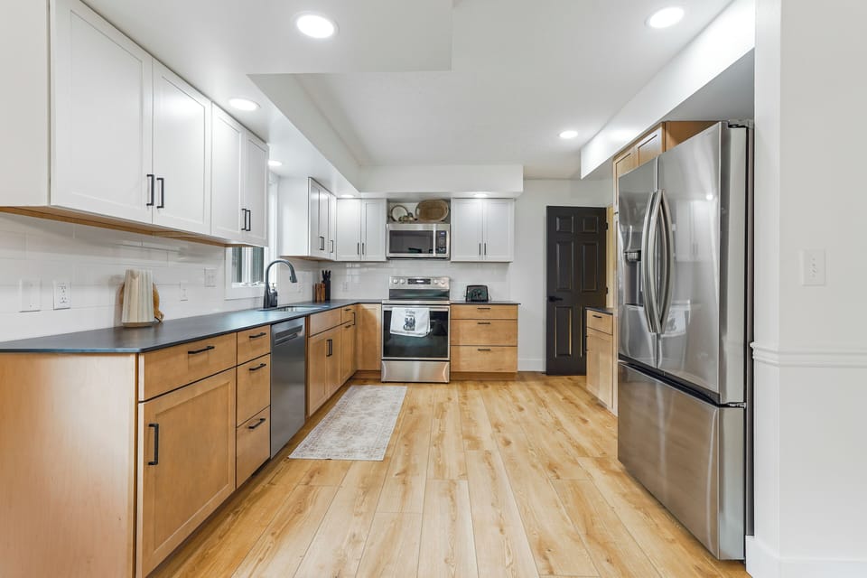 Kitchen area with everything you need for a stay in getaway!