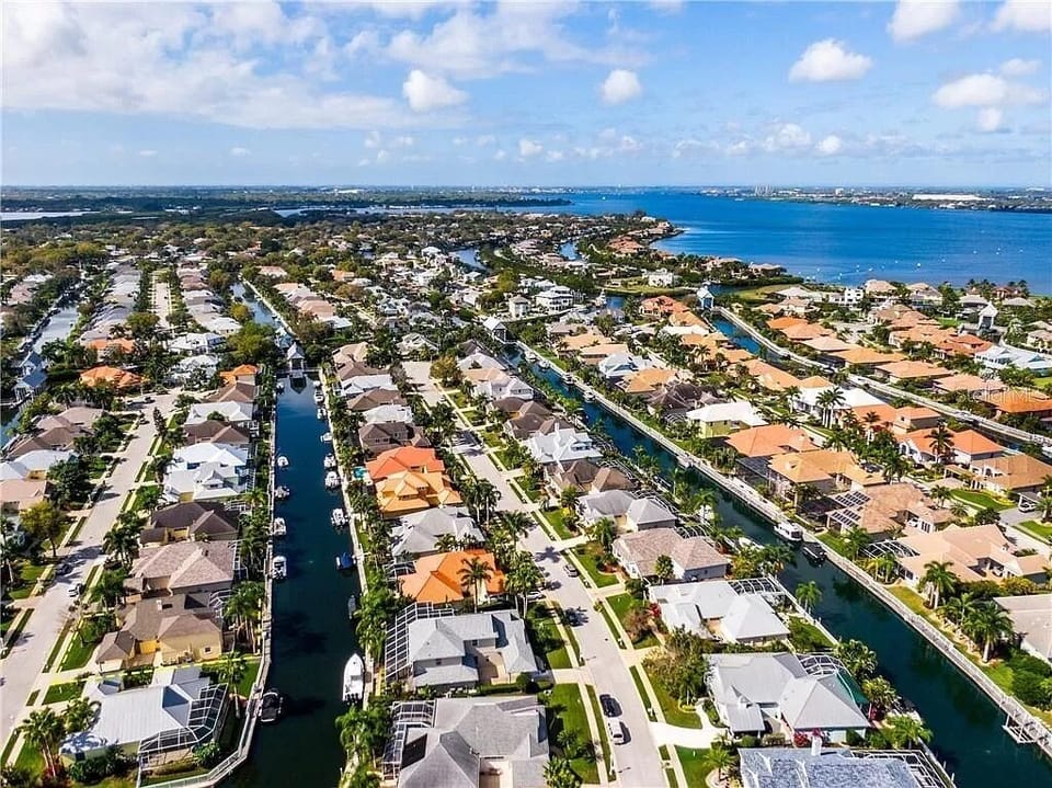 View of the neighborhood from a drone