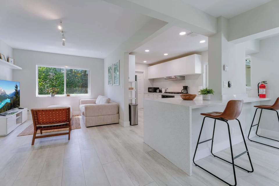 second seating area and kitchen island