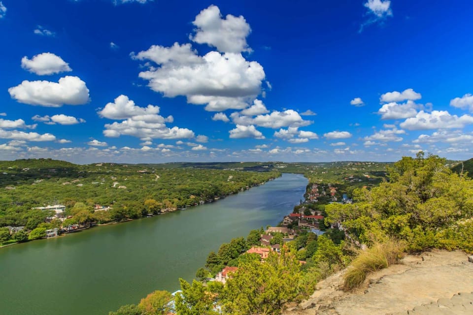 Mount Bonnell provides a stunning overlook of Lake Austin and the surrounding luxury homes in the Texas Hill Country.
