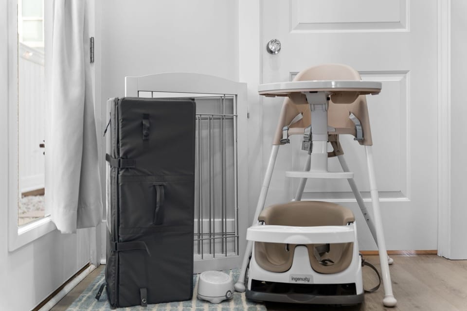 Baby Equipment - Gate, Bottle Warmer, Highchair, Foldable Crib, Booster Seat