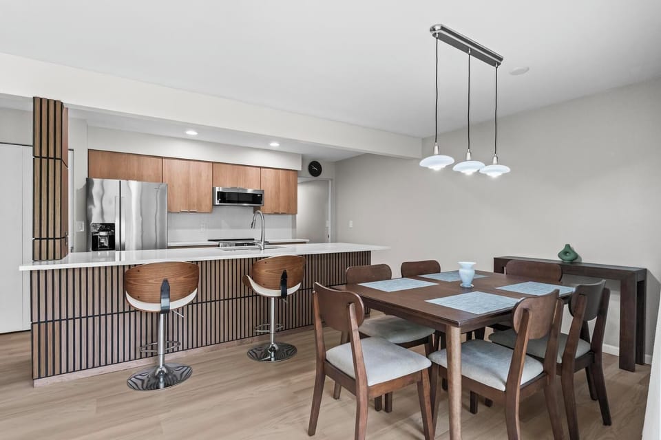 kitchen and living room area