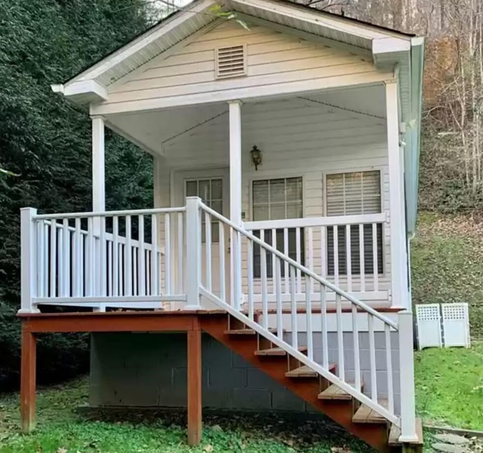 Cozy, creek-facing porch.