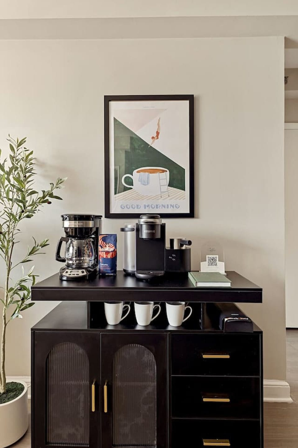 A dedicated coffee corner—perfect for morning brews.