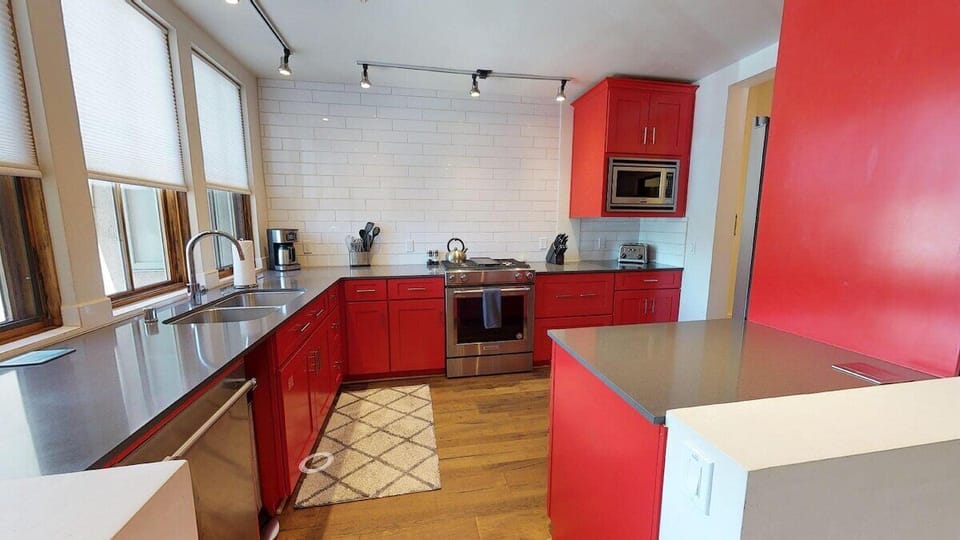 Contemporary styled red kitchen