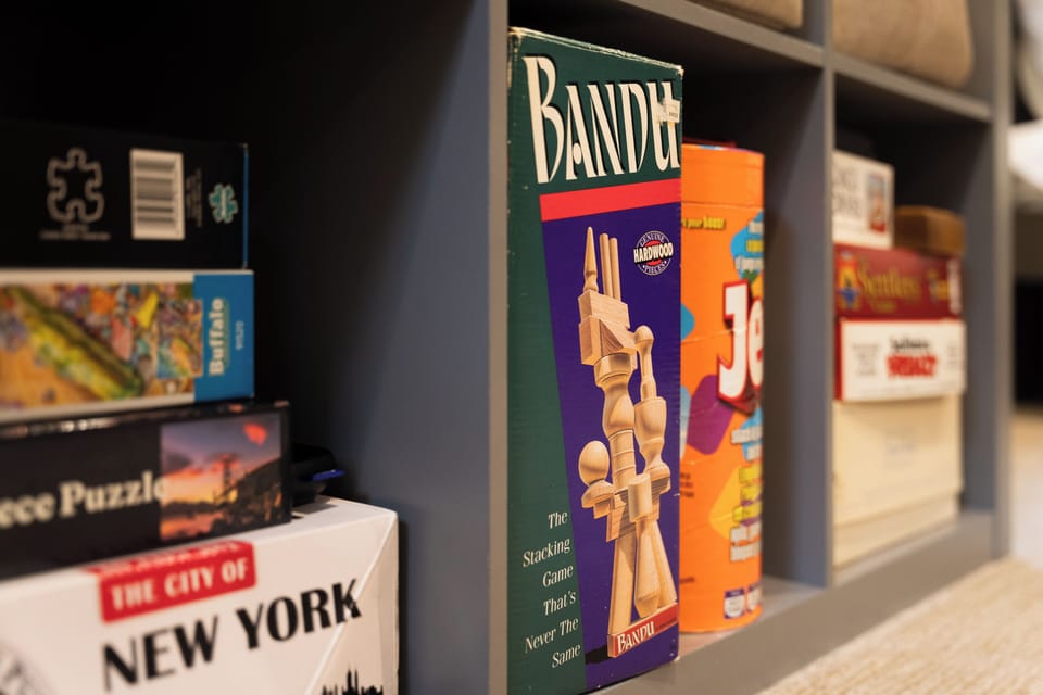 A variety of games and puzzles for guest enjoyment