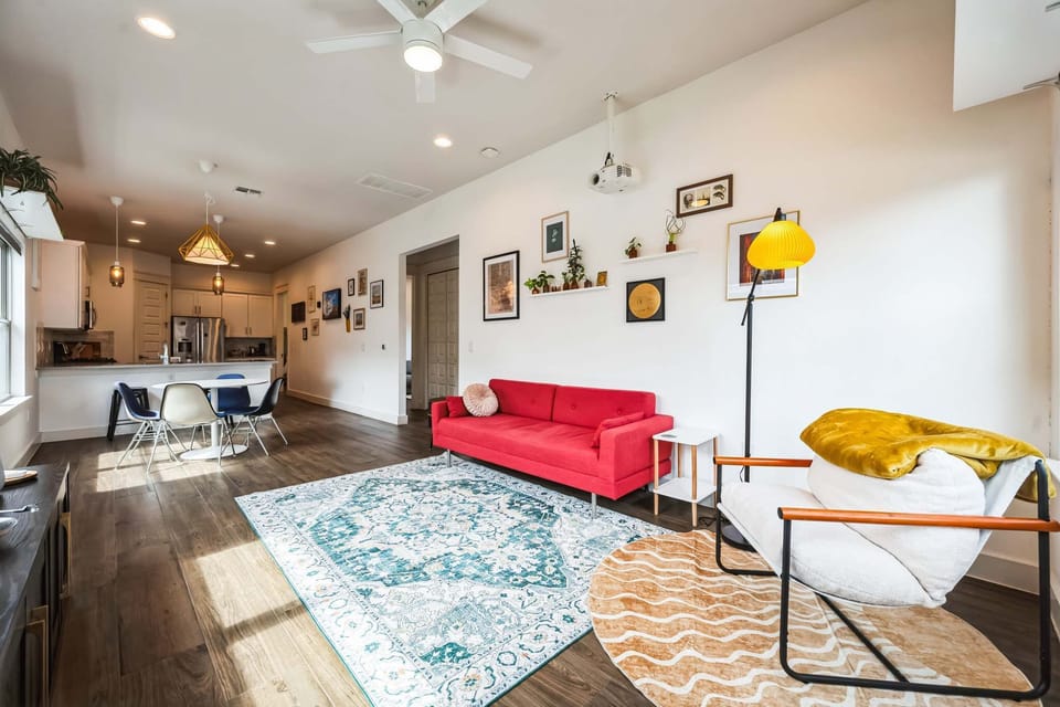 Living area with ample seating and Smart TV