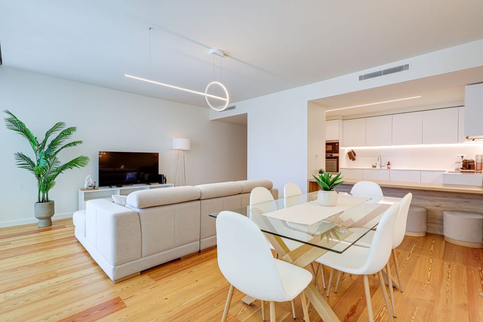 Dining table and living room