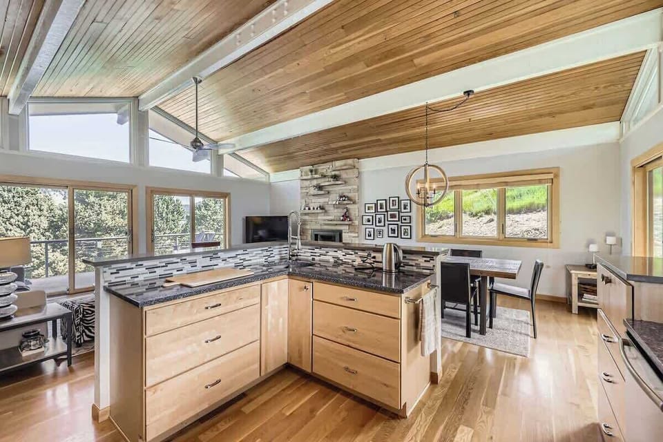 Kitchen with Views of the Living Room and Dining Room 
