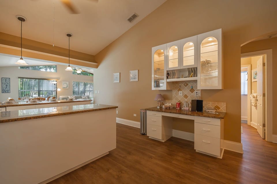 In the kitchen is a desk area in case you have work to take care of
