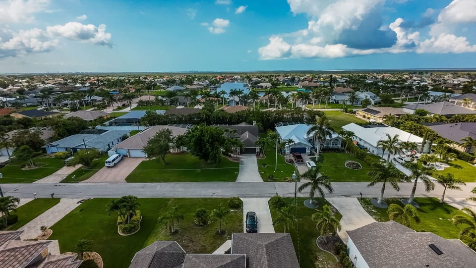 The home is located in a quiet residential neighborhood