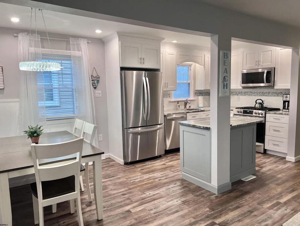 Kitchen and dining area in one view