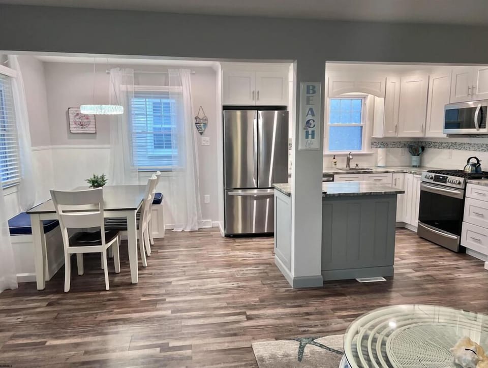 Kitchen and dining area in one view