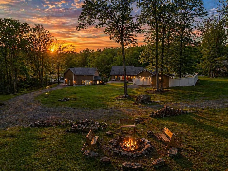Backyard Fire Pit Area at Sunset