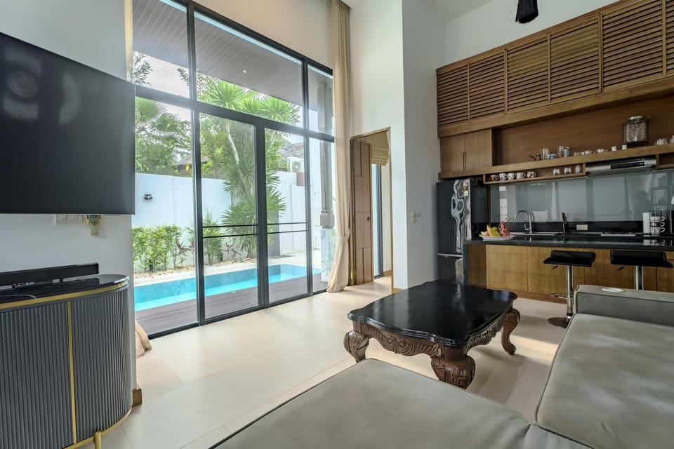Living Room, Smart TV, Kitchen, Pool View