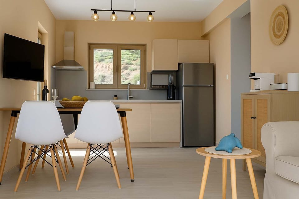 First accommodation: Enjoy meals and family moments in this beautifully lit space.