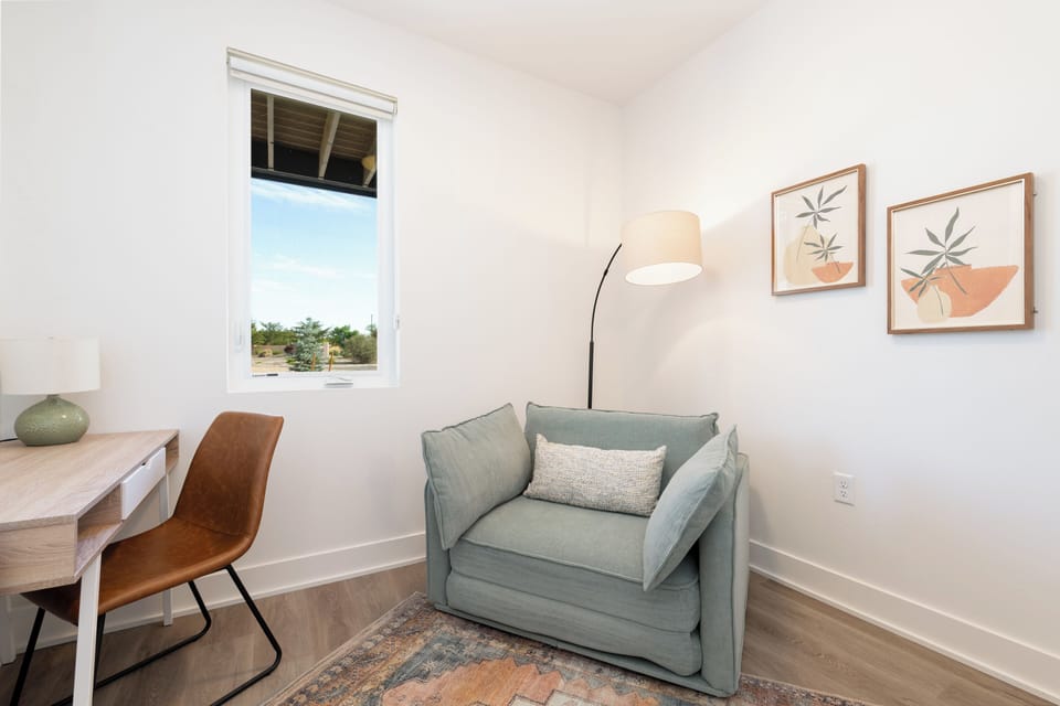 This is a small room; there is a closet and a small desk.  Twin pull-out bed.