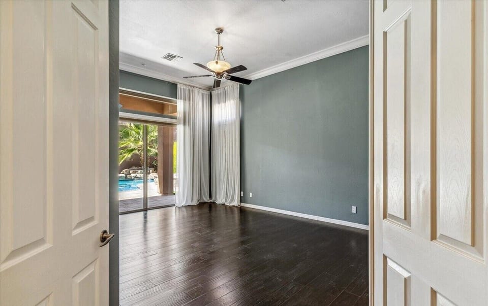 Spacious Master Entryway through French doors (now furnished). 