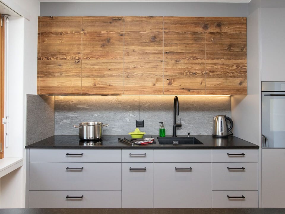 Flooring, Cabinetry, Countertop, Kitchen, Wood, Interior Design, Furniture, Kitchen Appliance, Home, Drawer