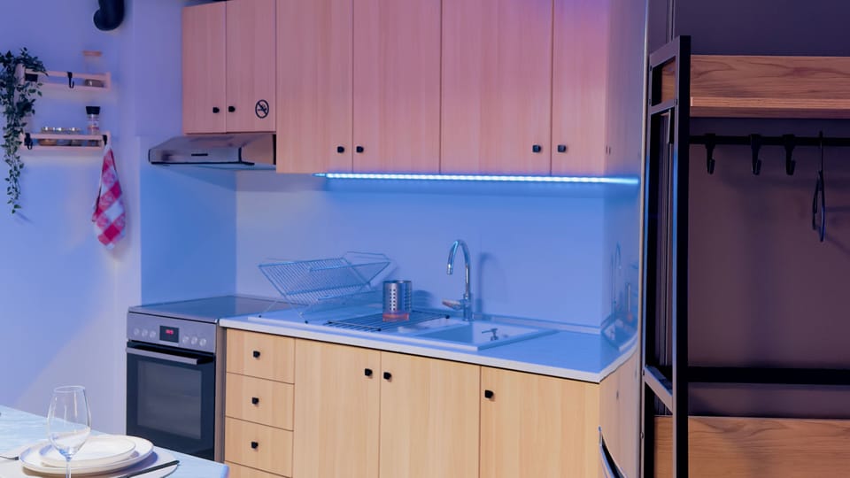 The hidden LED lighting creates a wonderful atmosphere in the kitchen.
