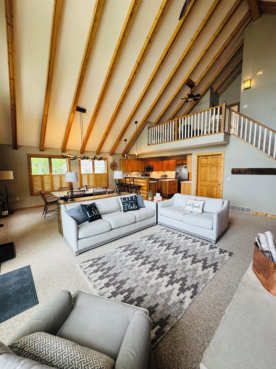 Spacious open concept living room with gas fireplace