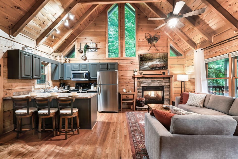 Everything you need to cook at home, steps from the living room and fireplace.