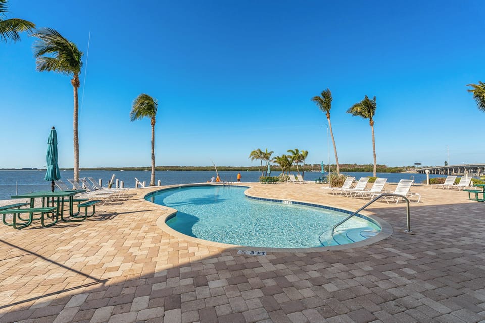 Heated pool overlooking the bay