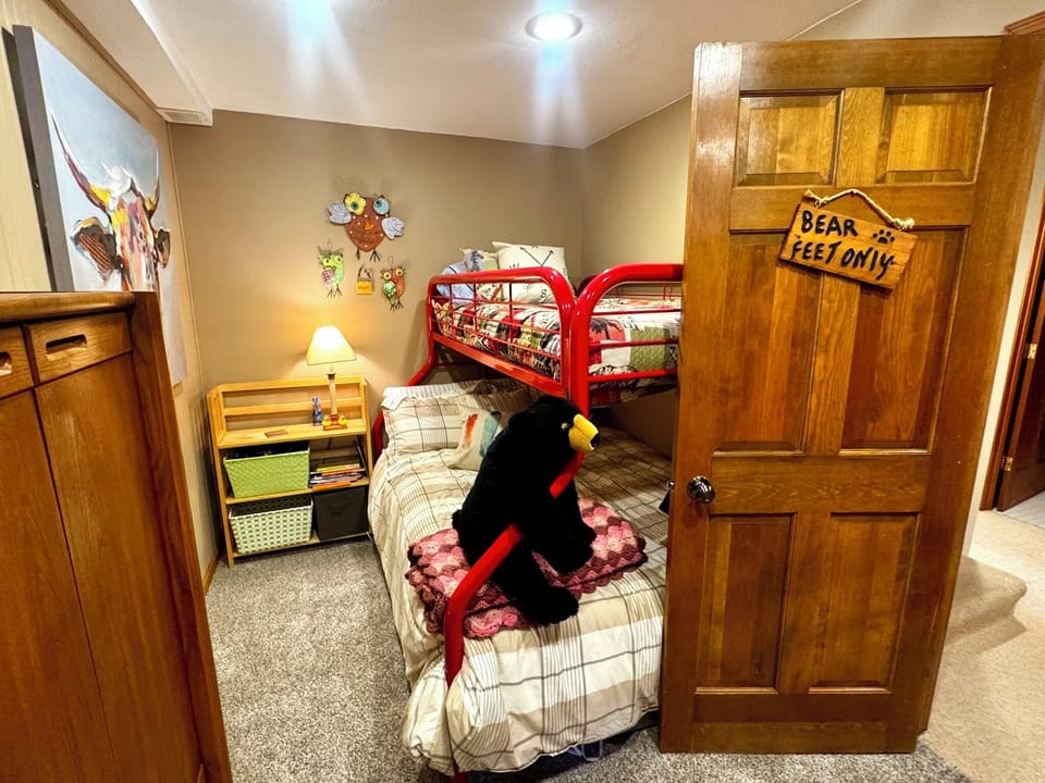 Cozy bedroom with two bunks, twin-over-full