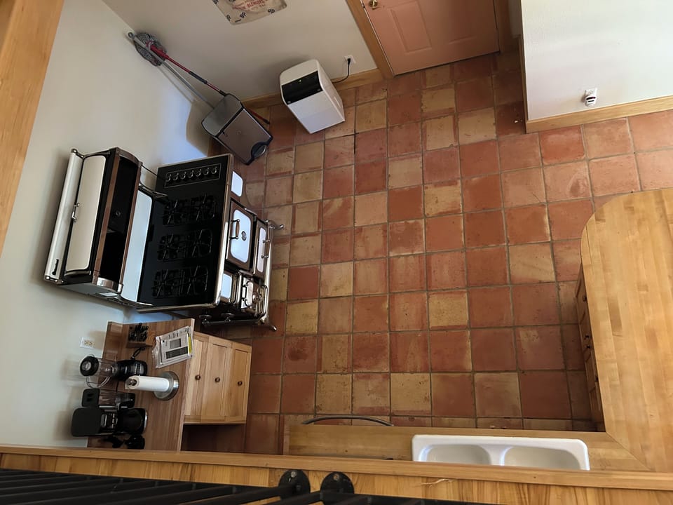 View of kitchen from loft